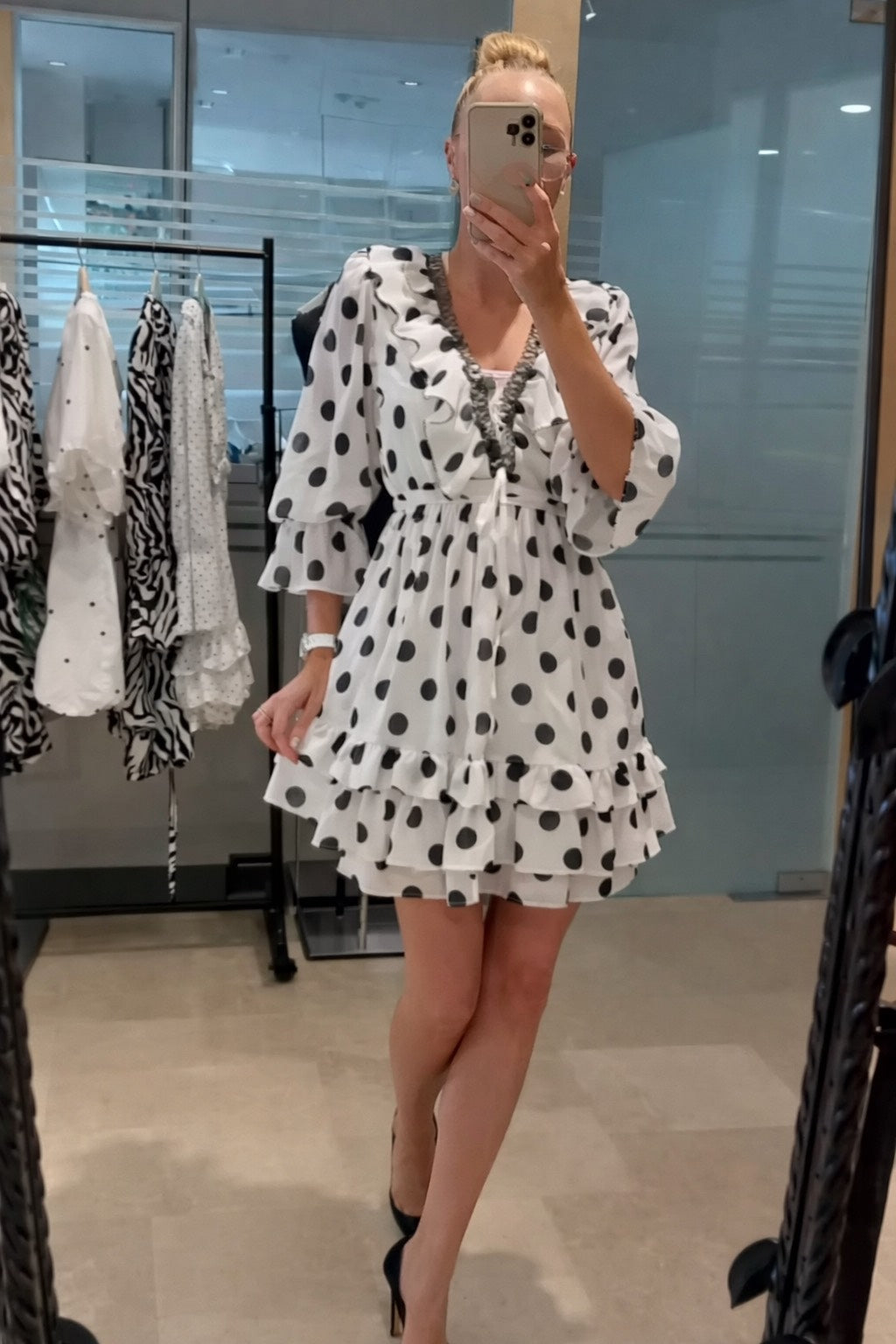 White Dress with Black Polka Dots