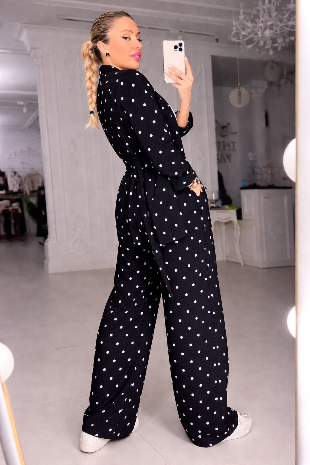 Black Suit with White Polka Dots (100% Polyviscon)