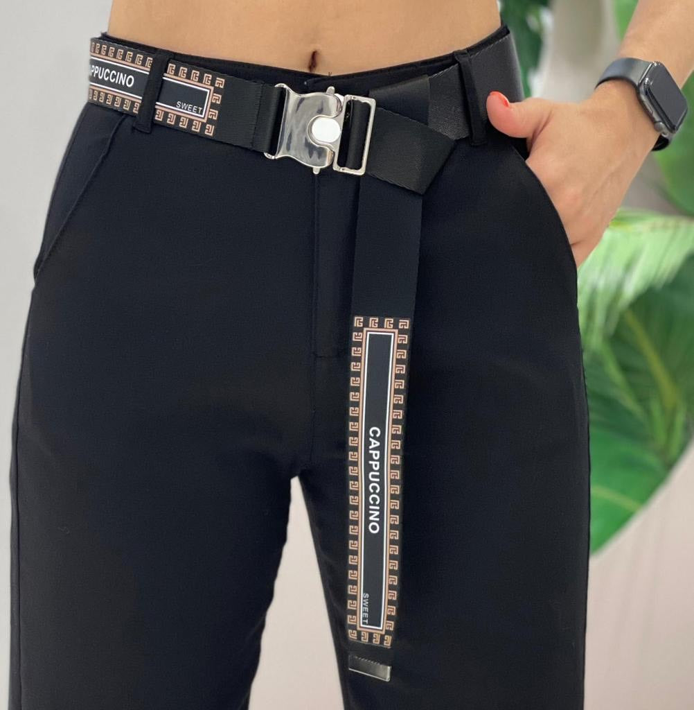 Black High-Waisted Pants with Belt