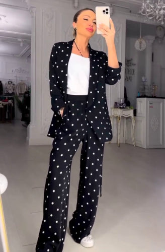 Black Suit with White Polka Dots (100% Polyviscon)