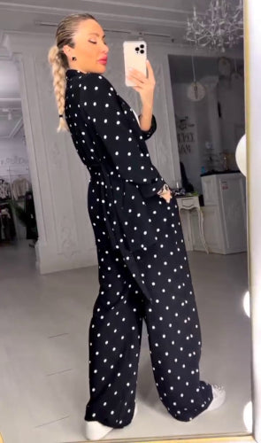 Black Suit with White Polka Dots (100% Polyviscon)