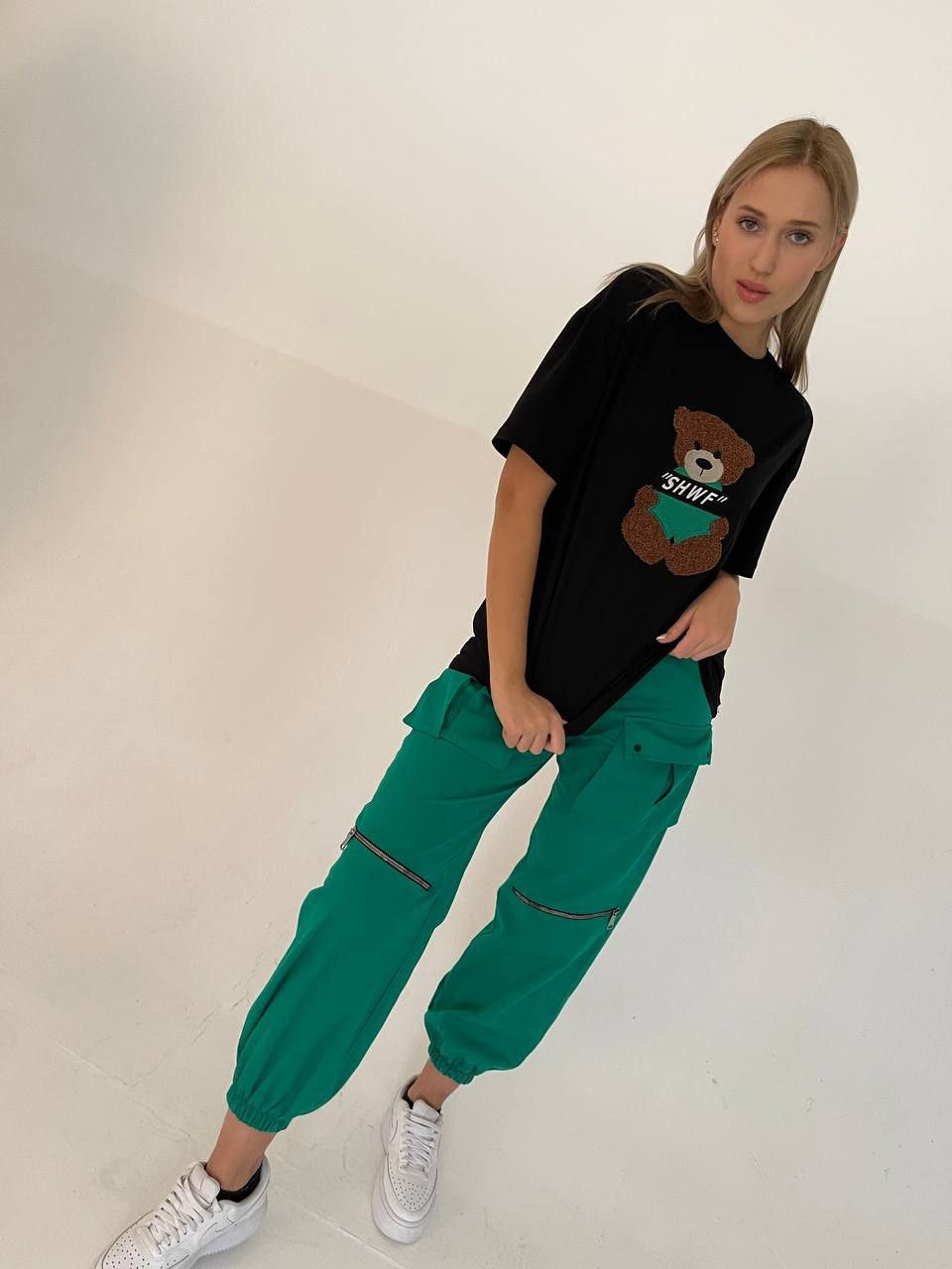 Black T-Shirts with Green Teddy Bear Design (Comfort Fit)