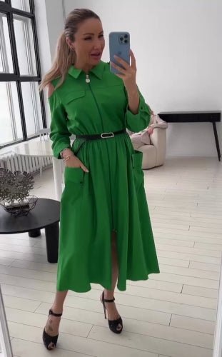 Green Dress with Black Belt